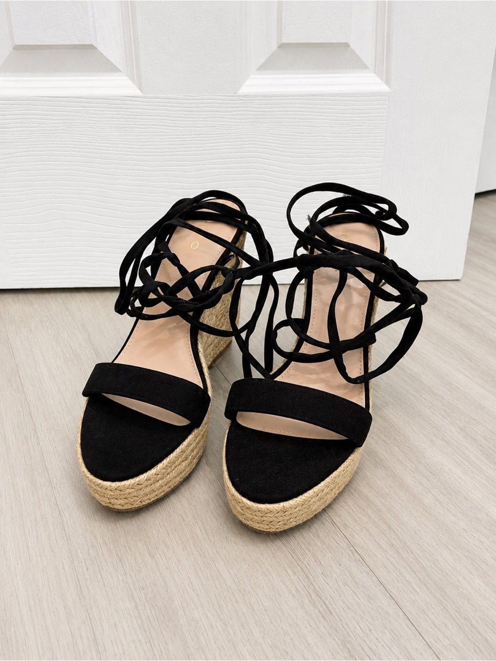 ALDO Black Espadrille Wedge Sandals with Ankle Wrap